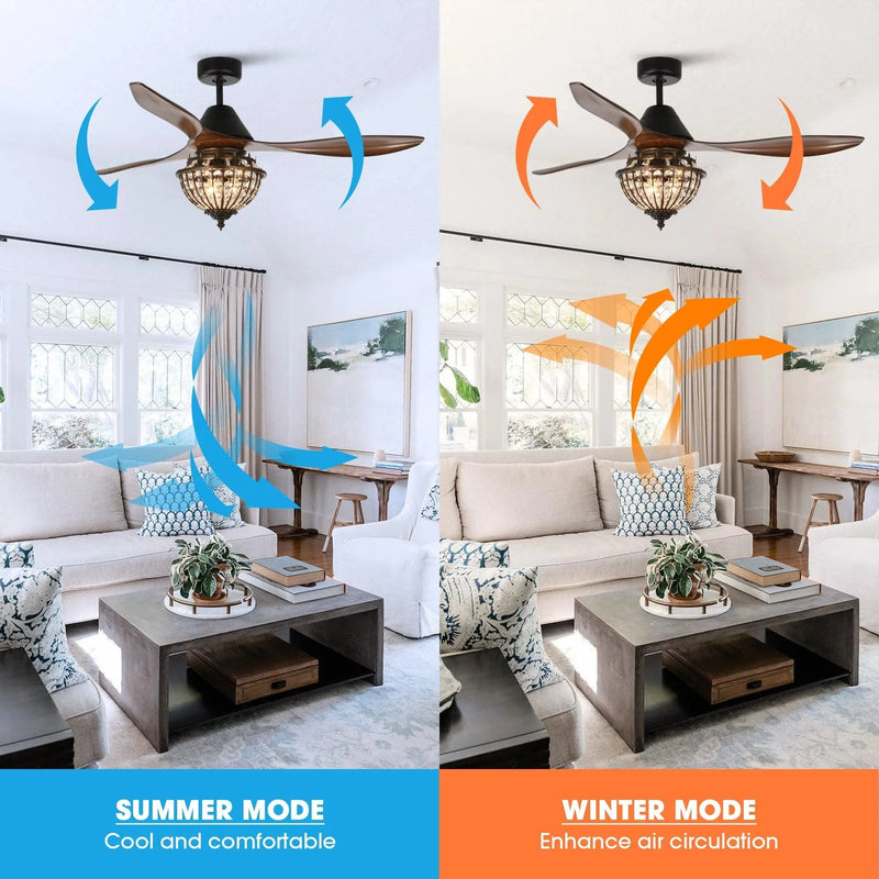 52" Vicky Indoor 3-Blade Rustic Crystal Ceiling Fan with Remote And Light Kit Included, photo 6 of 14