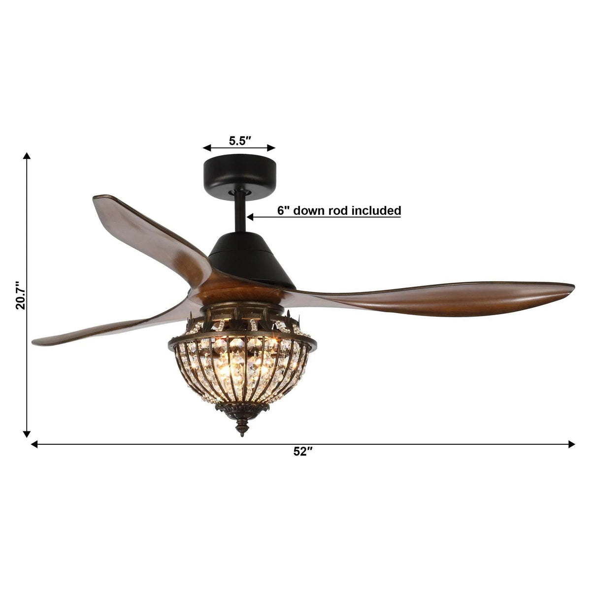 52" Vicky Indoor 3-Blade Rustic Crystal Ceiling Fan with Remote And Light Kit Included, photo 13 of 14