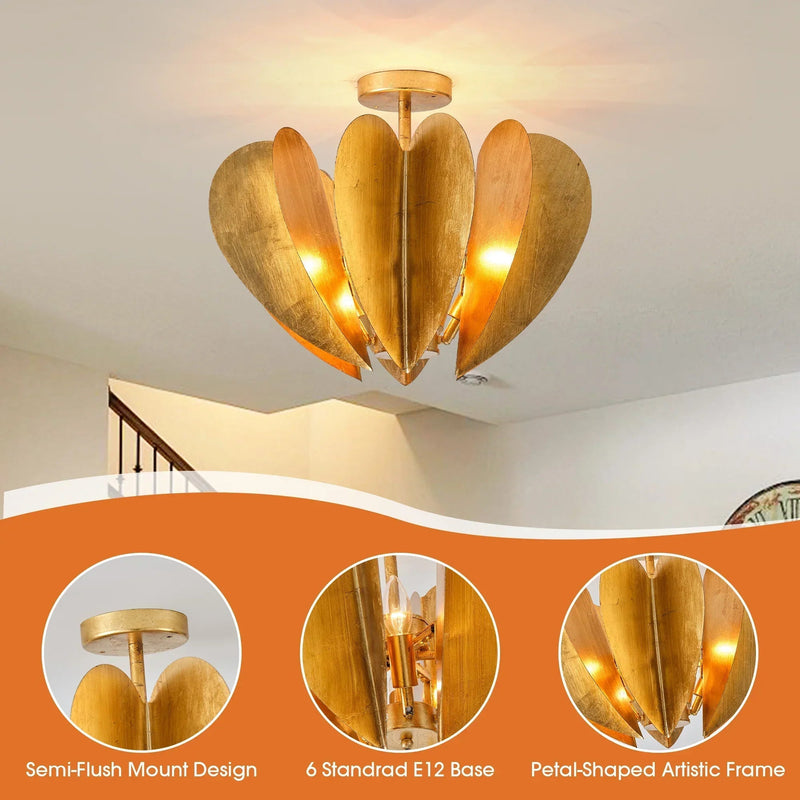Elvira Farmhouse Gold Hexagonal Ceiling Light, photo 7 of 14