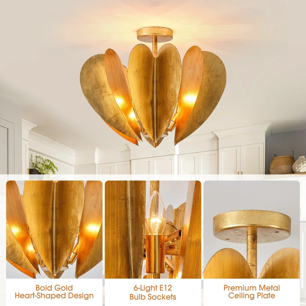 Elvira Farmhouse Gold Hexagonal Ceiling Light, photo 8 of 14