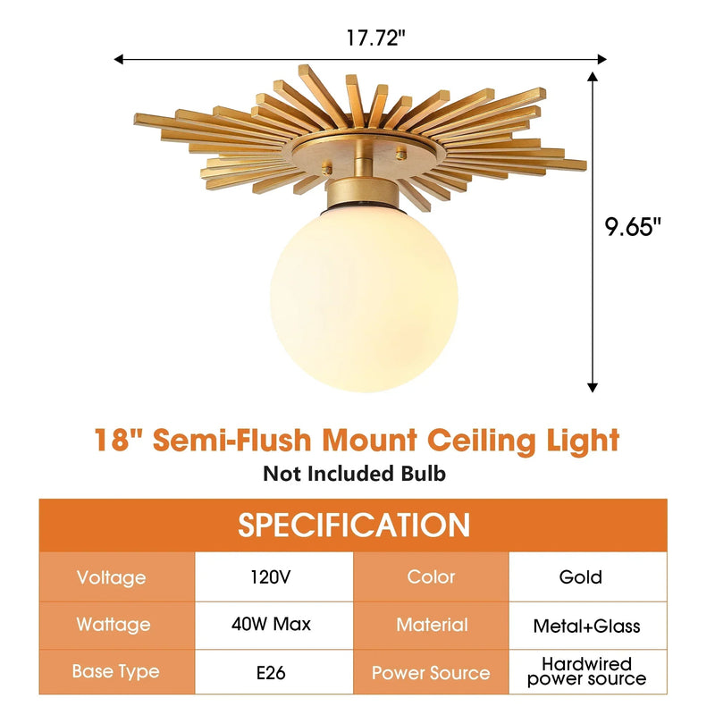 18 Inch Iris 1-Light Golden Semi-Flush Mount Ceiling Light, photo 7 of 11