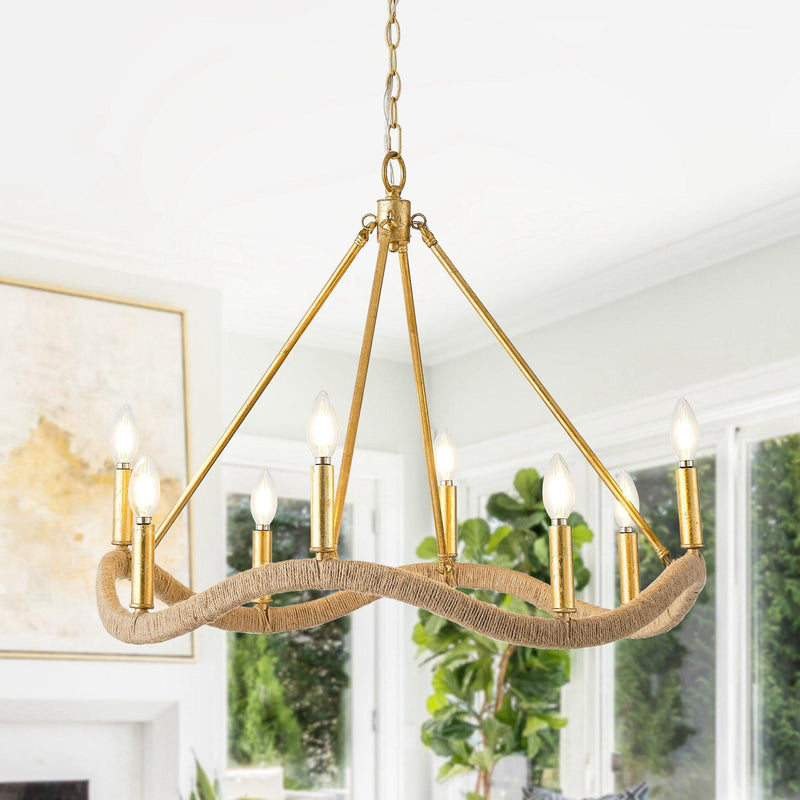 8-Light Golden Modern Candle Chandelier