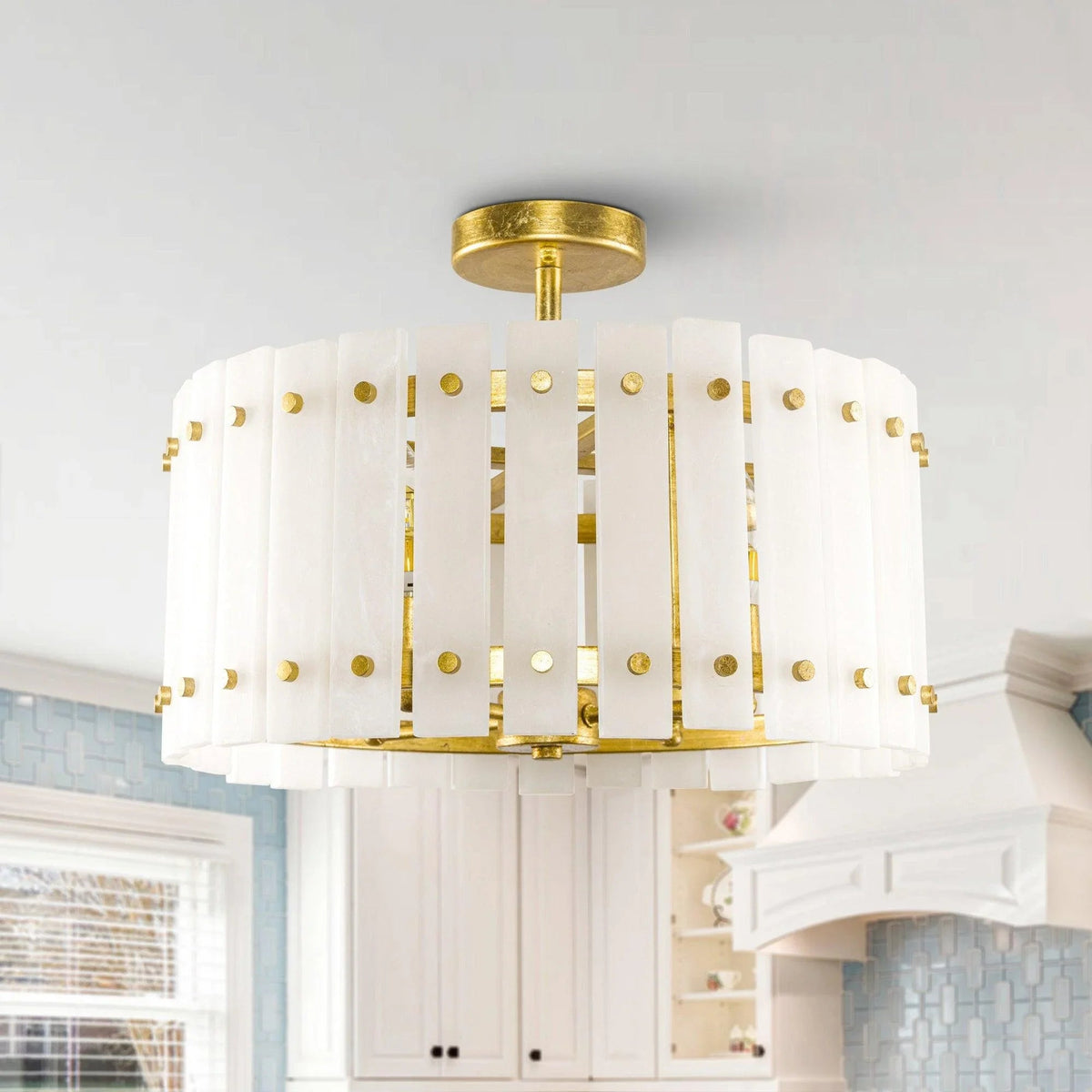 4-Light Modern Drum Marble Semi Flush Mount Ceiling Light, photo 6 of 11