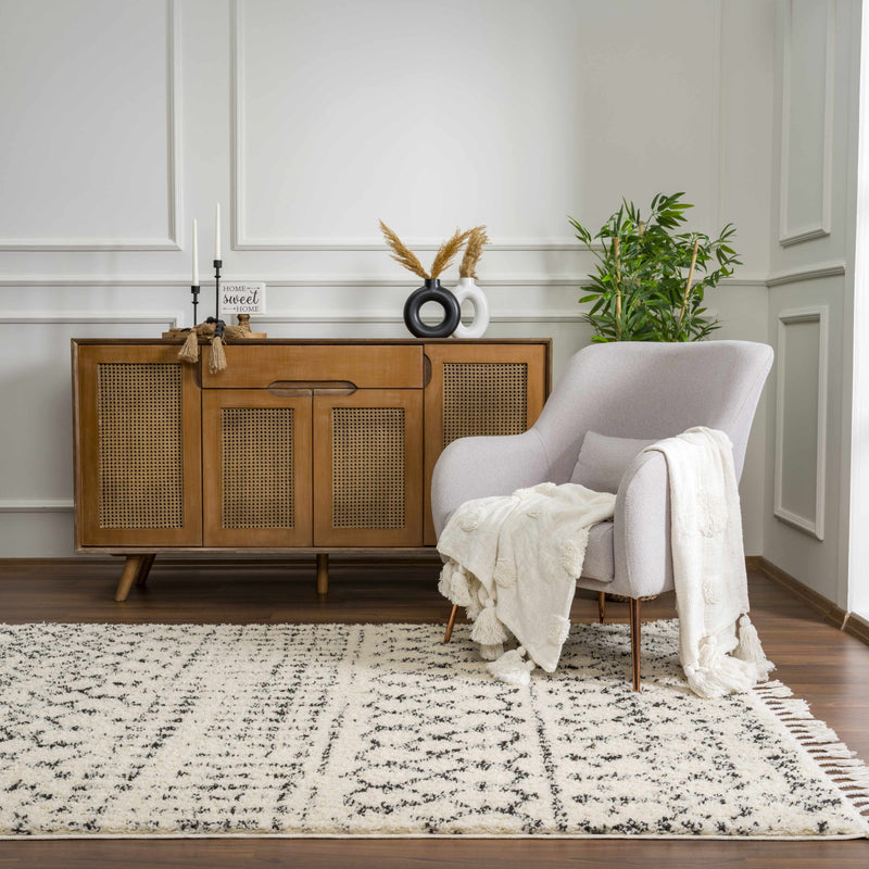 Kibureau Cream Trellis Shag Area Rug