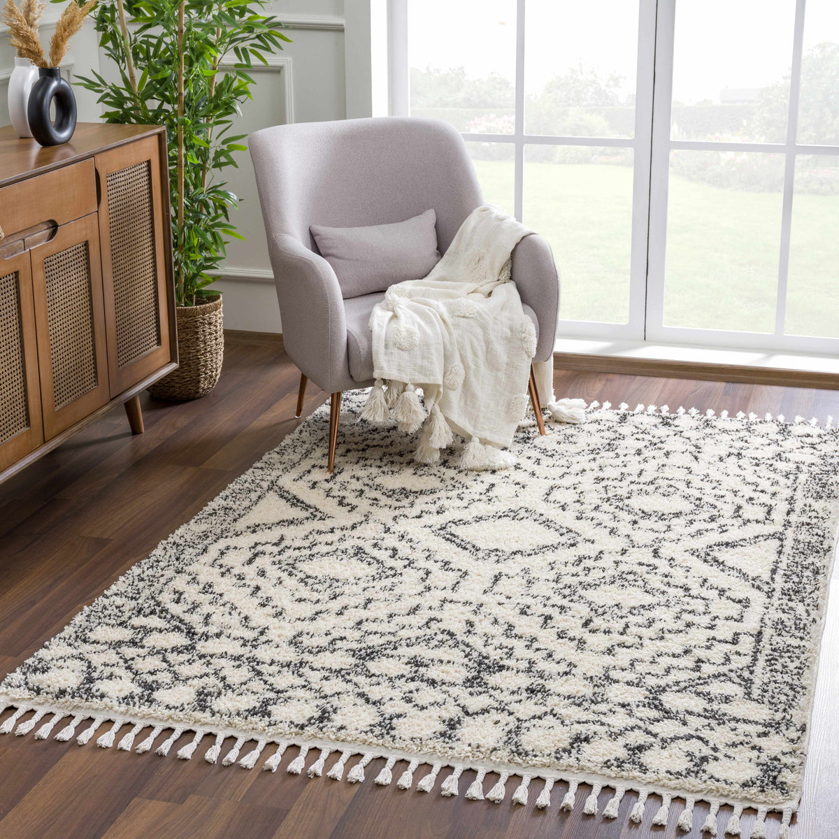 Buan Plush Area Rug, installed in a room