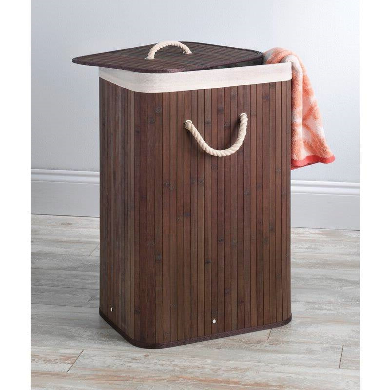 Brown Bamboo Laundry Hamper Dirty Clothes Basket with Lid and Removable Bag, photo 2 of 3