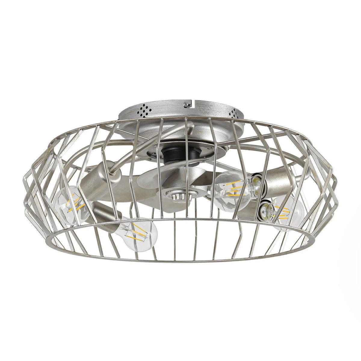 20 Inch Silver Flush Mount Ceiling Fan with Light APP and Remote Control