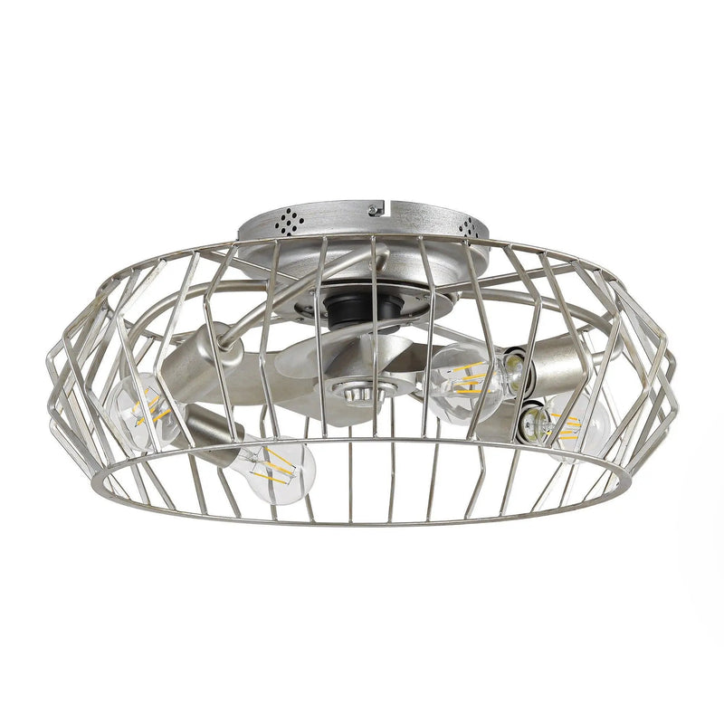 20 Inch Silver Flush Mount Ceiling Fan with Light APP and Remote Control