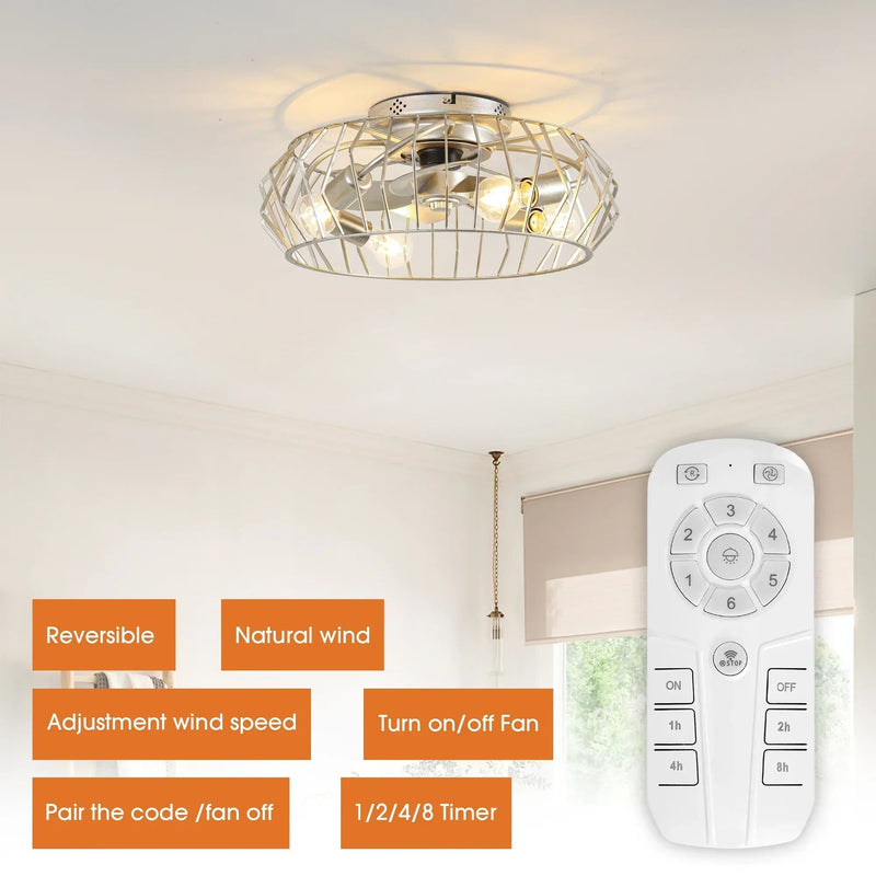 20 Inch Silver Flush Mount Ceiling Fan with Light APP and Remote Control, photo 8 of 15