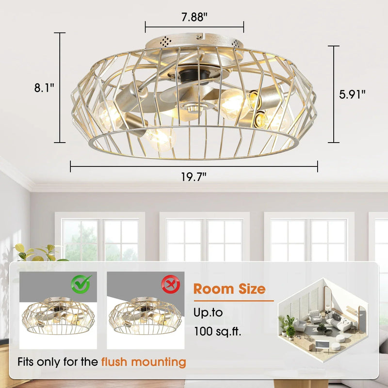 20 Inch Silver Flush Mount Ceiling Fan with Light APP and Remote Control, photo 9 of 15