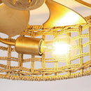 18 Inch Vintage Gold Farmhouse Rattan Flush Mount Ceiling Fan with Light APP and Remote Control by Parrot Uncle