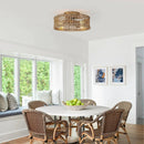 18 Inch Vintage Gold Farmhouse Rattan Flush Mount Ceiling Fan with Light APP and Remote Control by Parrot Uncle