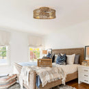 18 Inch Vintage Gold Farmhouse Rattan Flush Mount Ceiling Fan with Light APP and Remote Control by Parrot Uncle