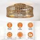 18 Inch Vintage Gold Farmhouse Rattan Flush Mount Ceiling Fan with Light APP and Remote Control by Parrot Uncle
