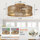 18 Inch Vintage Gold Farmhouse Rattan Flush Mount Ceiling Fan with Light APP and Remote Control by Parrot Uncle
