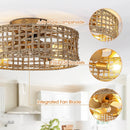 18 Inch Vintage Gold Farmhouse Rattan Flush Mount Ceiling Fan with Light APP and Remote Control by Parrot Uncle