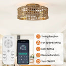 18 Inch Vintage Gold Farmhouse Rattan Flush Mount Ceiling Fan with Light APP and Remote Control by Parrot Uncle
