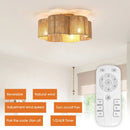 21 Inch Golden Flower-shape Farmhouse Rattan Flush Mount Ceiling Fan with Light APP and Remote Control by Parrot Uncle