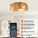 21 Inch Golden Flower-shape Farmhouse Rattan Flush Mount Ceiling Fan with Light APP and Remote Control by Parrot Uncle