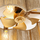 21 Inch Golden Flower-shape Farmhouse Rattan Flush Mount Ceiling Fan with Light APP and Remote Control by Parrot Uncle