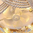 20 Inch White Farmhouse Handmade Wooden Beads Flush Mount Ceiling Fan with APP Remote Control and Lighting