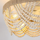 20 Inch White Farmhouse Handmade Wooden Beads Flush Mount Ceiling Fan with APP Remote Control and Lighting
