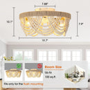 20 Inch White Farmhouse Handmade Wooden Beads Flush Mount Ceiling Fan with APP Remote Control and Lighting