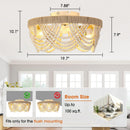 20 Inch White Farmhouse Handmade Wooden Beads Flush Mount Ceiling Fan with APP Remote Control and Lighting