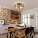 18 Inch Vintage Distressed Golden Industrial Flush Mount Ceiling Fan with Light APP and Remote Control