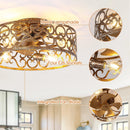 18 Inch Vintage Distressed Golden Industrial Flush Mount Ceiling Fan with Light APP and Remote Control