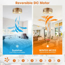 18 Inch Vintage Distressed Golden Industrial Flush Mount Ceiling Fan with Light APP and Remote Control