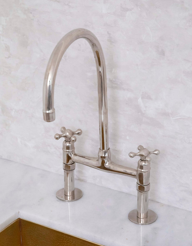 Elegant Unlacquered Brass Bridge Faucet with Sleek Nickel Finish - BRASSMA