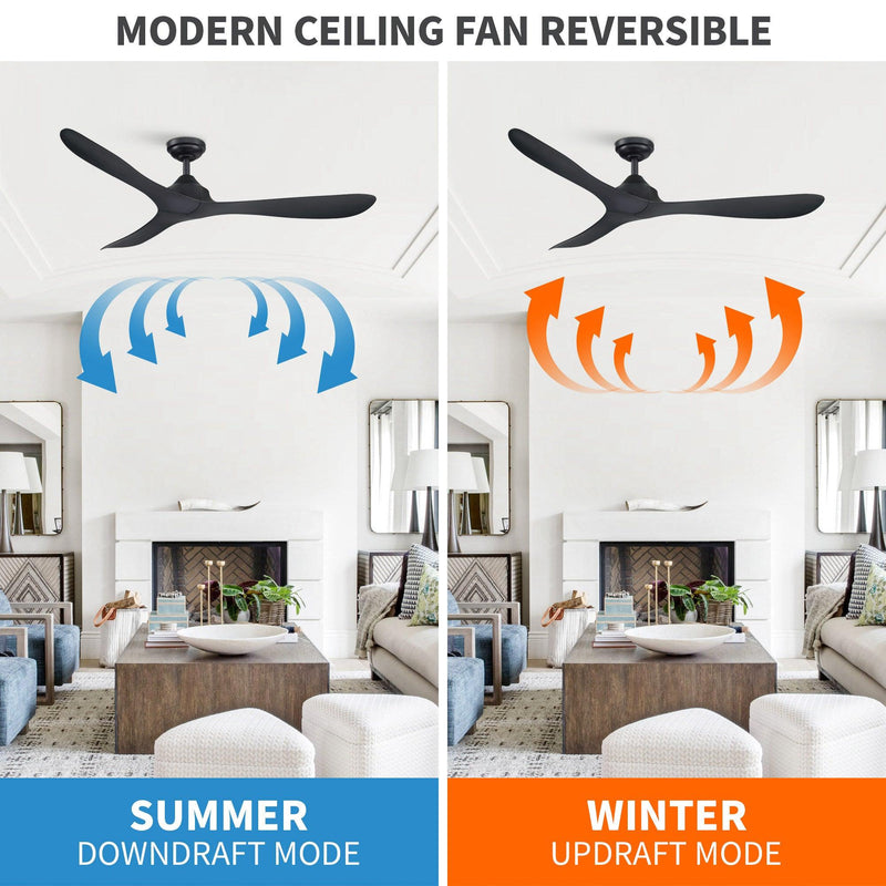 56" Modern DC Motor Downrod Mount Reversible Ceiling Fan with Remote Control
