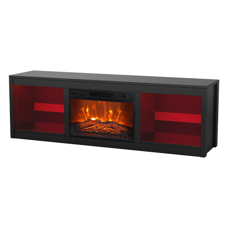 Modern 66" LED TV Stand with 23" Insert Electric Fireplace for Living Room