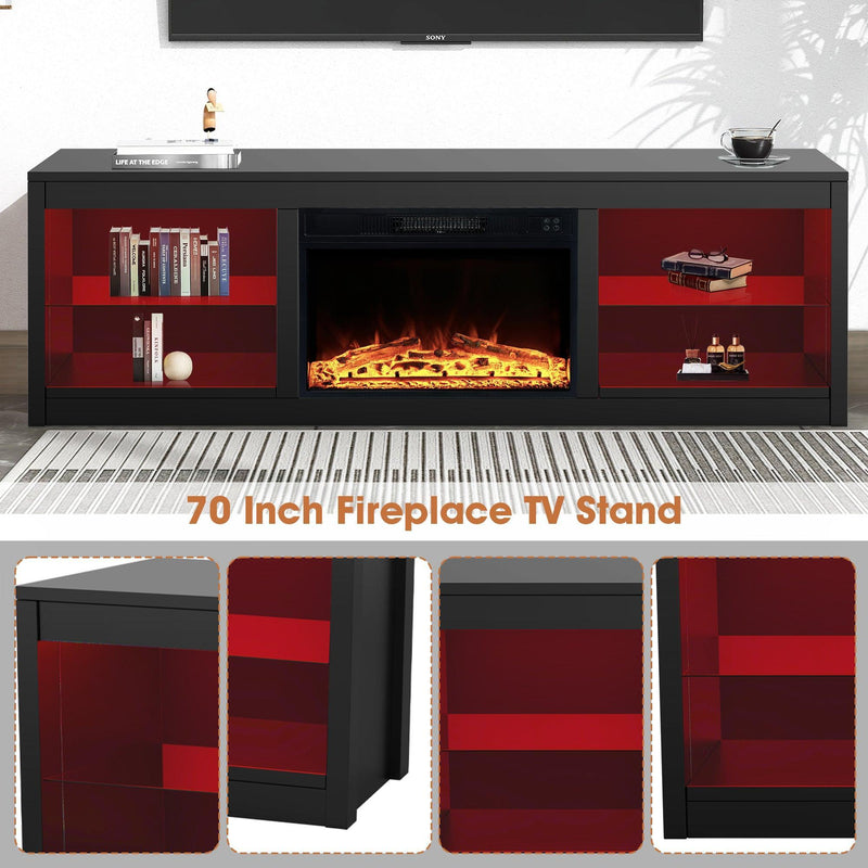 Modern 66" LED TV Stand with 23" Insert Electric Fireplace for Living Room