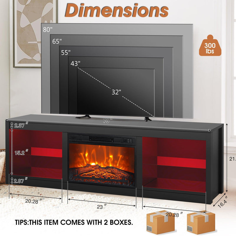 Modern 66" LED TV Stand with 23" Insert Electric Fireplace for Living Room
