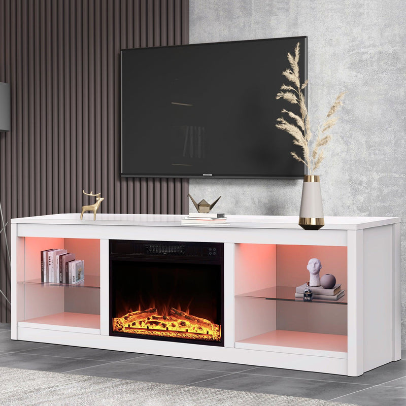 Modern 66" LED TV Stand with 23" Insert Electric Fireplace for Living Room