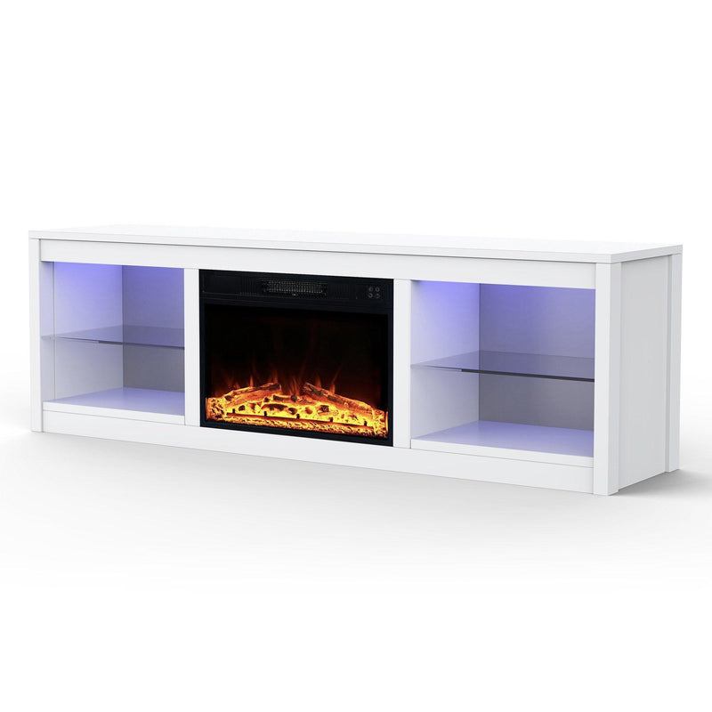 Modern 66" LED TV Stand with 23" Insert Electric Fireplace for Living Room