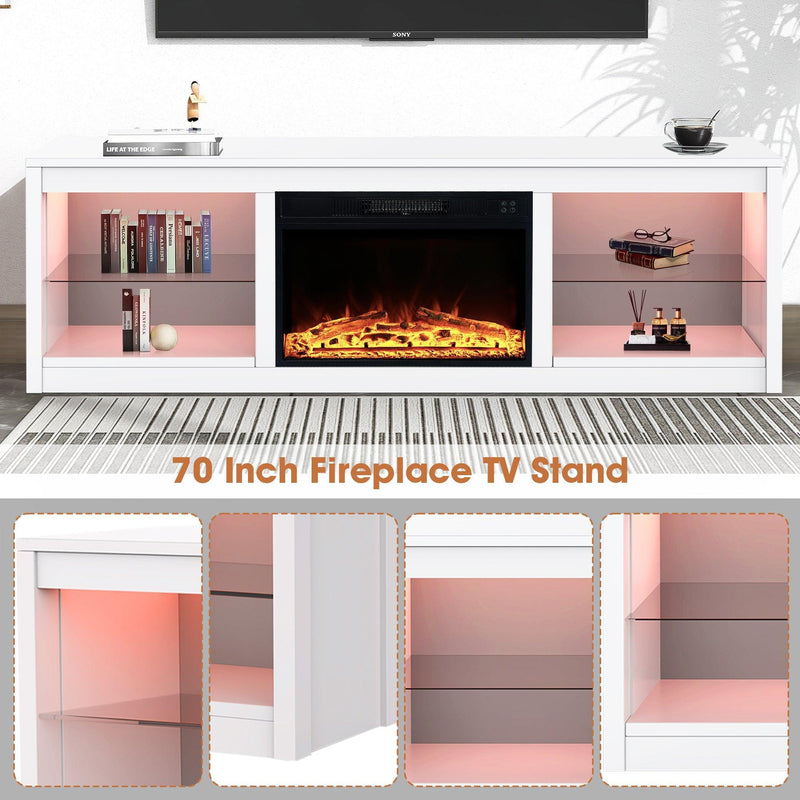 Modern 66" LED TV Stand with 23" Insert Electric Fireplace for Living Room