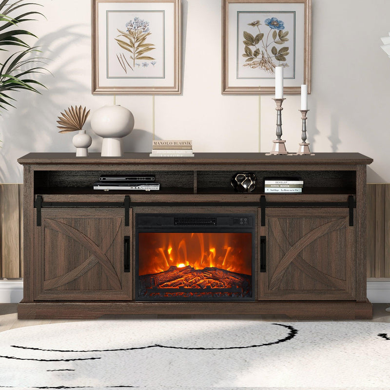68" Farmhouse TV Stand with 23" Insert Opening Electric Fireplace