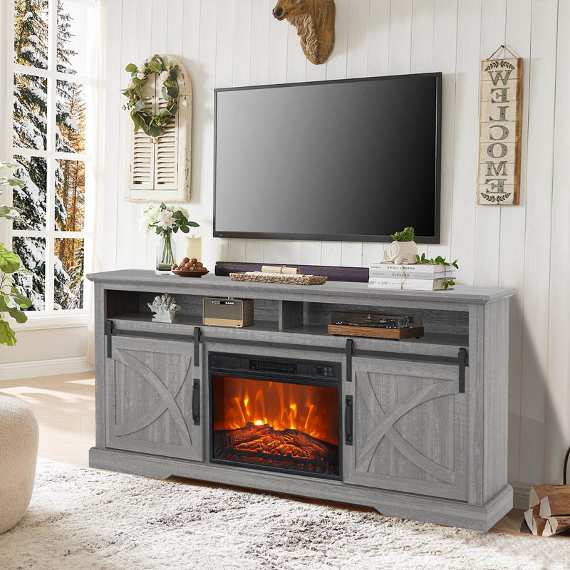 68" Farmhouse TV Stand with 23" Insert Opening Electric Fireplace