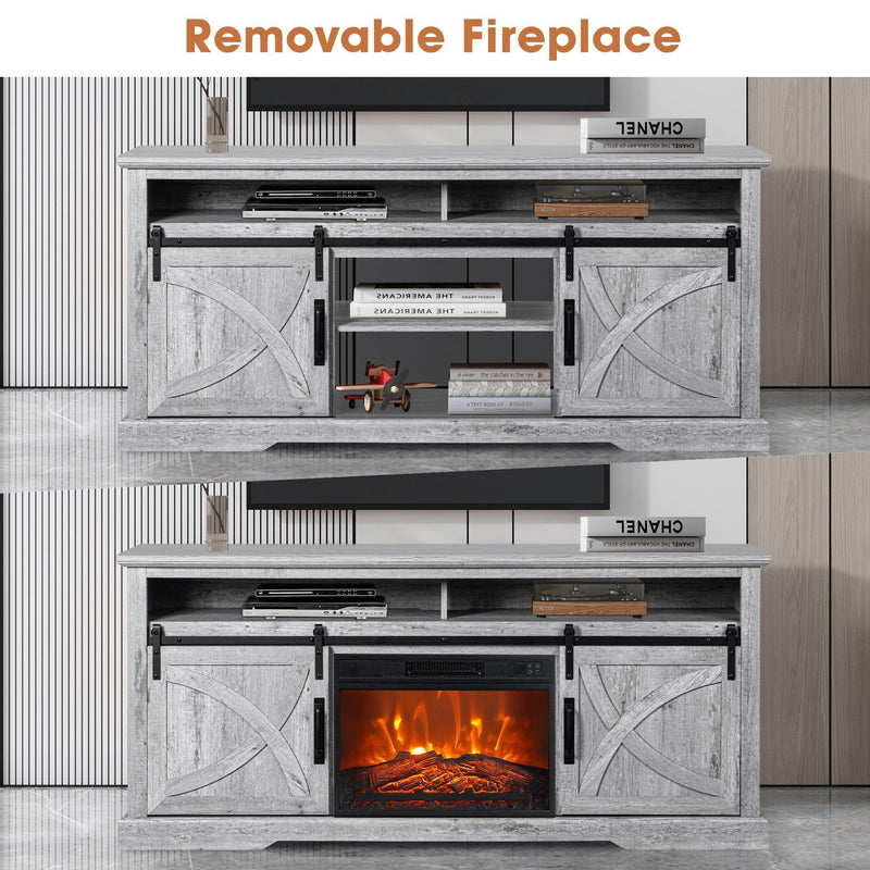 68" Farmhouse TV Stand with 23" Insert Opening Electric Fireplace