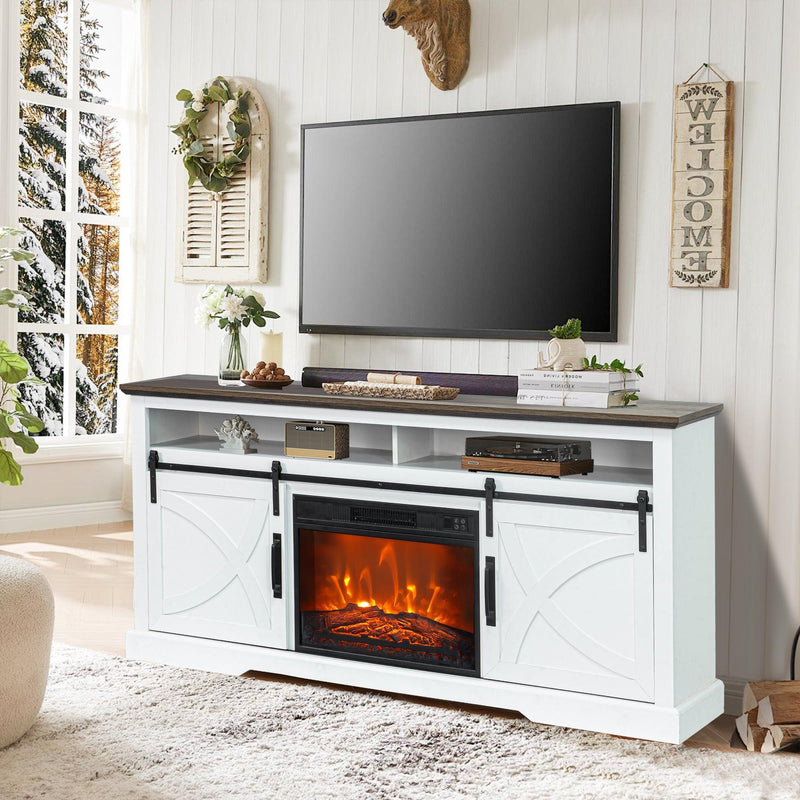 68" Farmhouse TV Stand with 23" Insert Opening Electric Fireplace