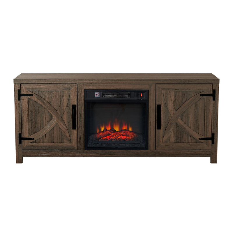 58" Farmhouse TV Stand with 18" Insert Electric Fireplace for Living Room