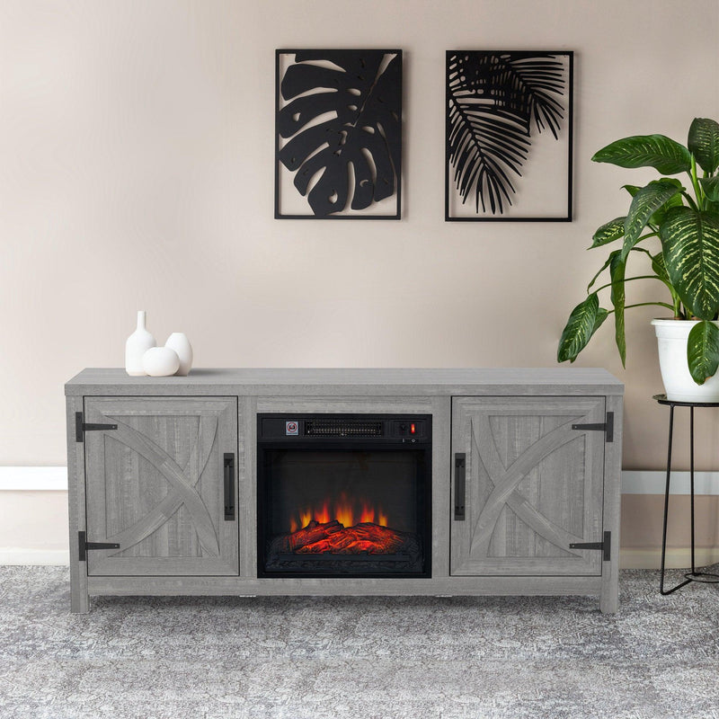 58" Farmhouse TV Stand with 18" Insert Electric Fireplace for Living Room