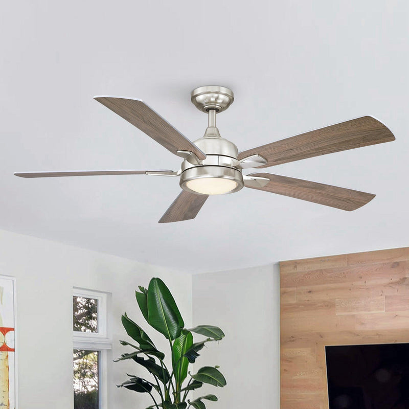 52" Tata Nagar Industrial Brush Nickel Downrod Mount Reversible Ceiling Fan with Lighting and Remote Control
