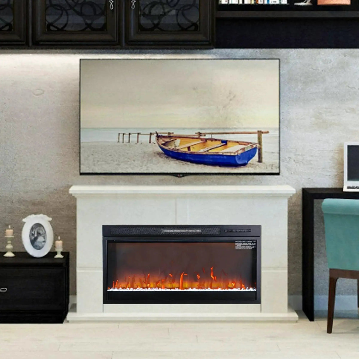 36" Modern Black Insert Electric Fireplace with Remote Control, photo 2 of 3