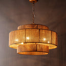 Bohemian Antique Gold 6-Light Drum Downrod Mount with Natural Rope Shade by ParrotUncle