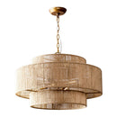 Bohemian Antique Gold 6-Light Drum Downrod Mount with Natural Rope Shade by ParrotUncle
