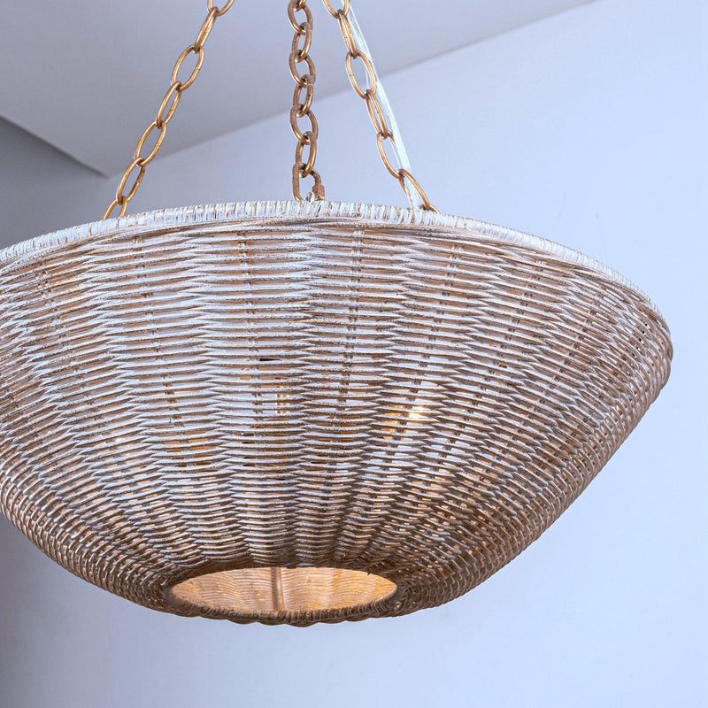 Farmhouse 3-Light Rattan Island Pendant Lighting in Bowl Shape
